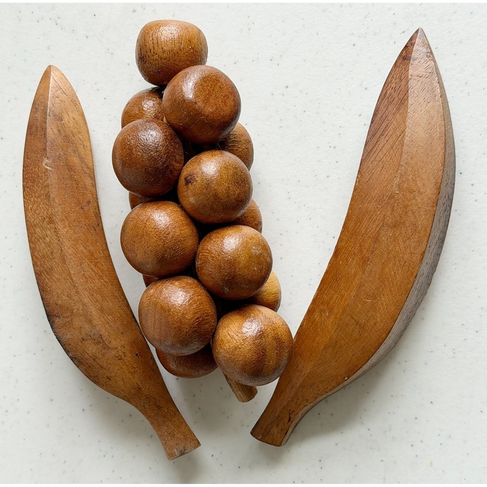 Vintage Wood Fruit MCM 2 Bananas & Grapes Hand Crafted Mid-Century